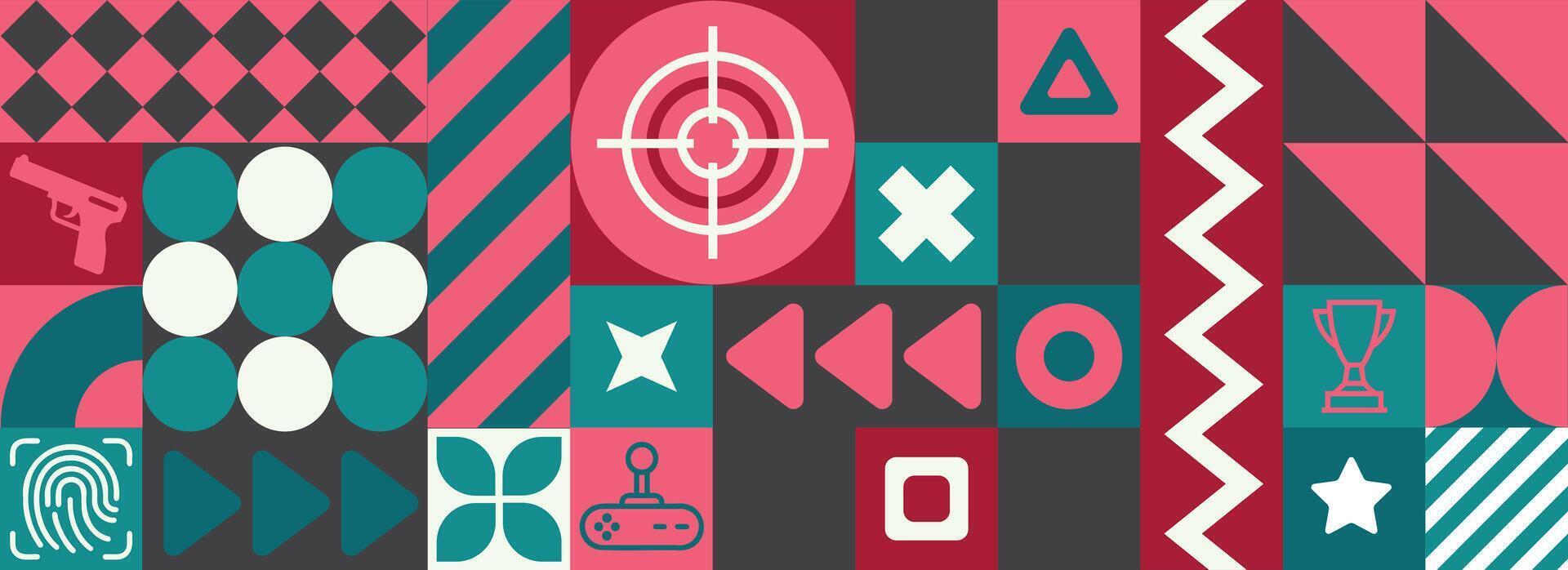 Abstract Games pattern with flat desing style, Red and emerald color tones vector