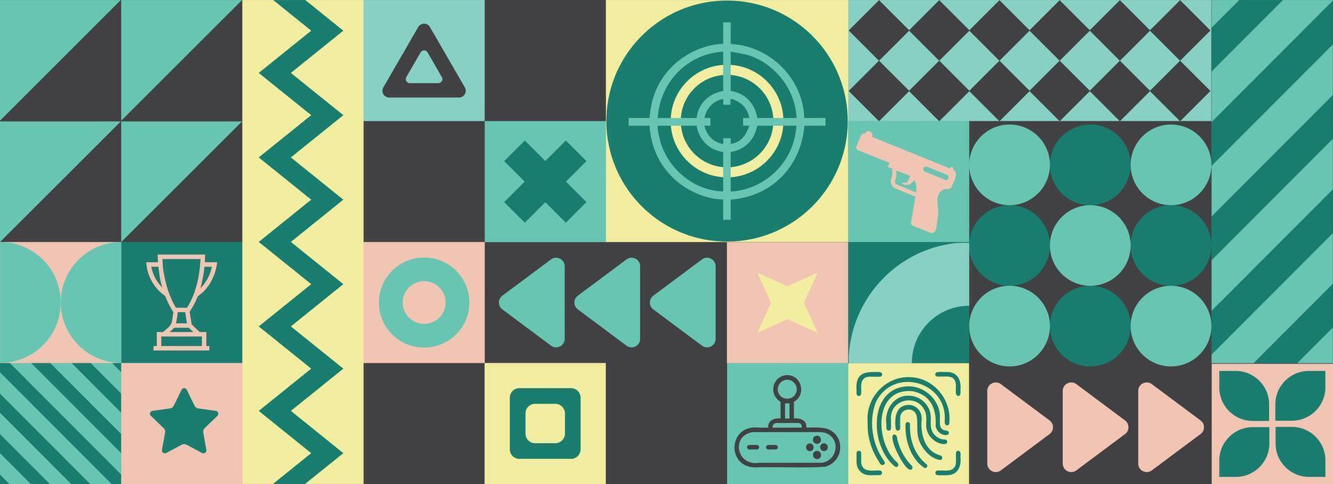 Abstract Games pattern with flat desing style, pastel green color tones vector