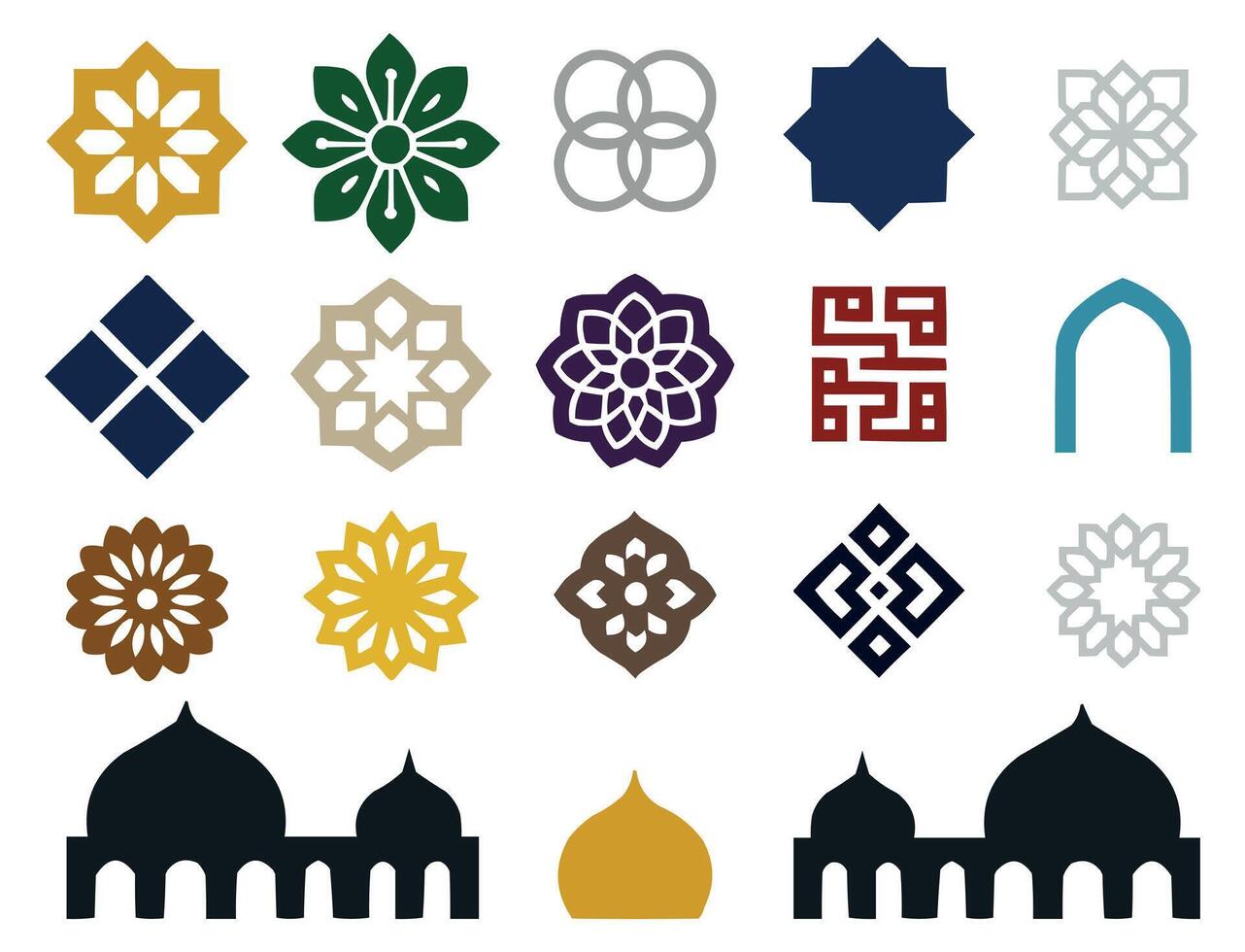 Islamic Geometric Pattern Icons Mosque Shapes Clipart Set vector