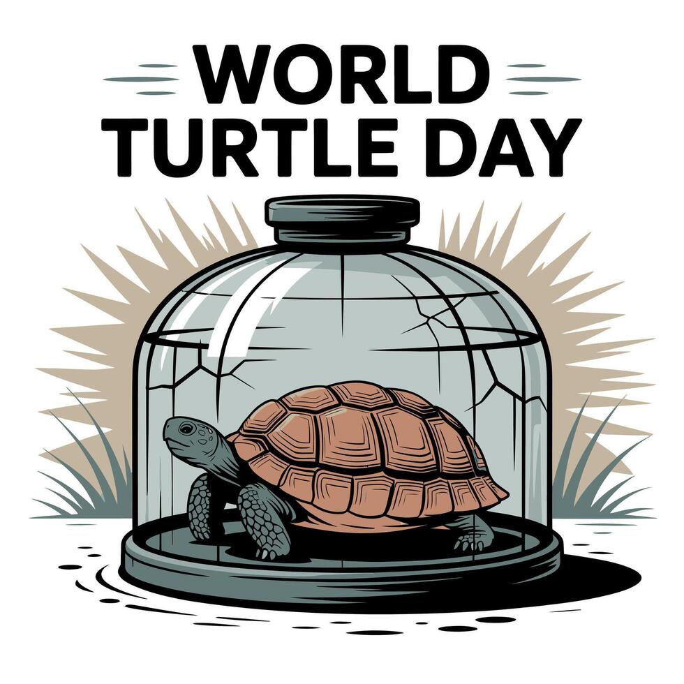 Tortoise Inside Jar Concept for World Turtle Day Awareness Design vector