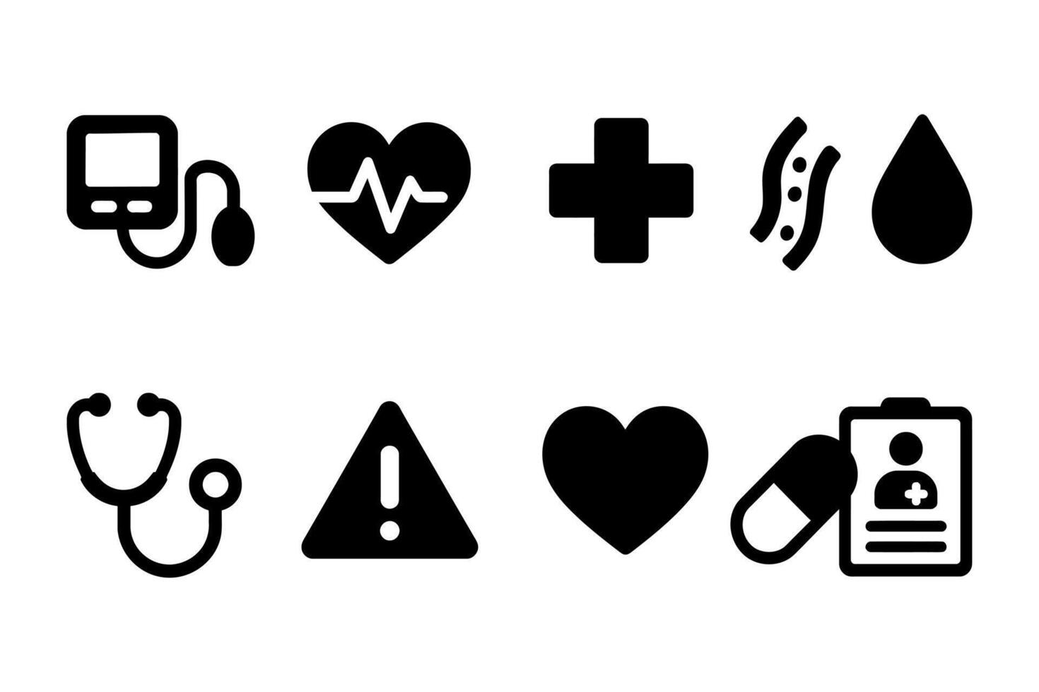 Medical Health Icons Set Blood Pressure Heart Stethoscope Symbols vector
