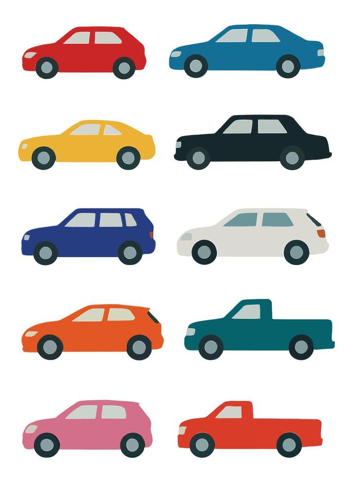 Colorful Vehicle Icons Collection Cars Trucks SUVs Graphics vector