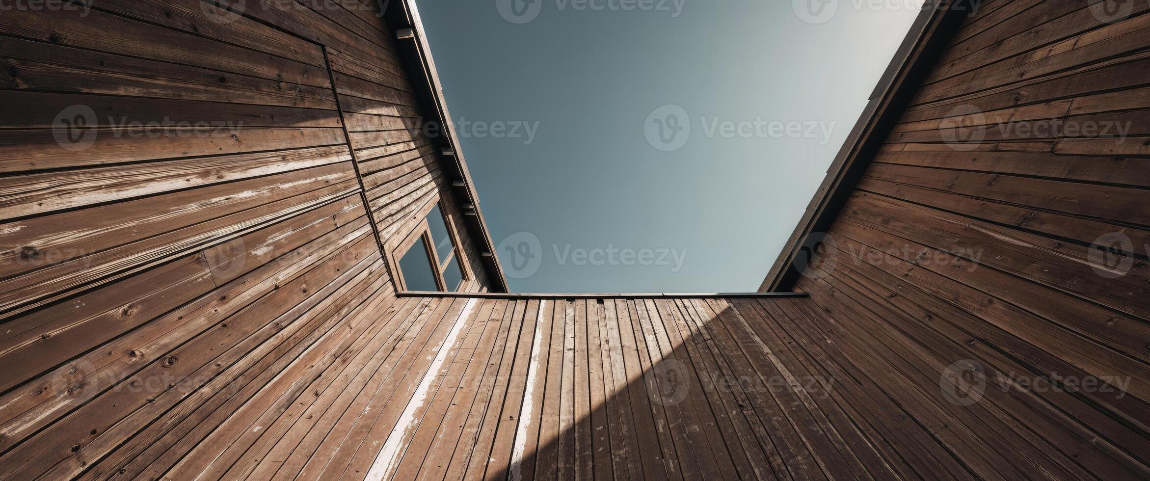 Brown wooden building facades exterior view. photo
