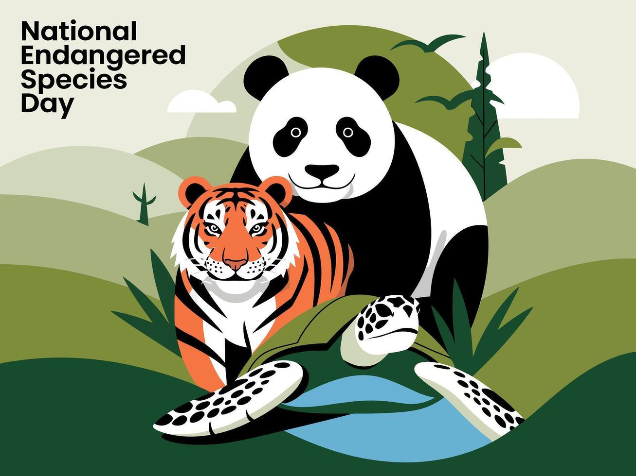National Endangered Species Day Panda Tiger Wildlife Conservation Art vector