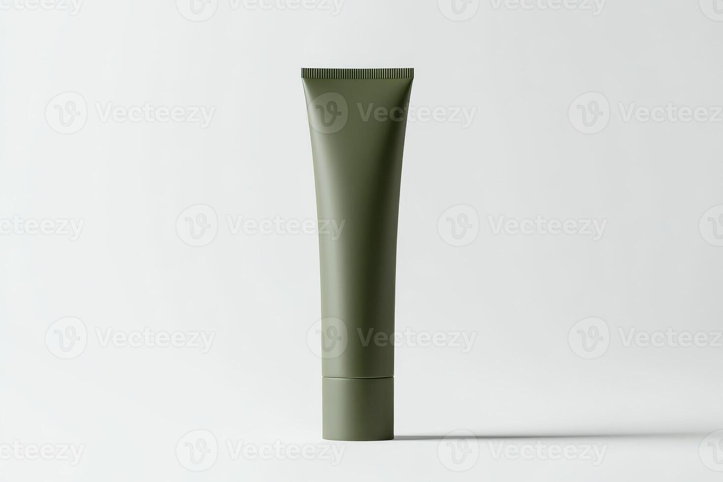 A green cosmetic tube mockup for showcasing beauty product designs, creams, lotions, or skincare products isolated on white background photo