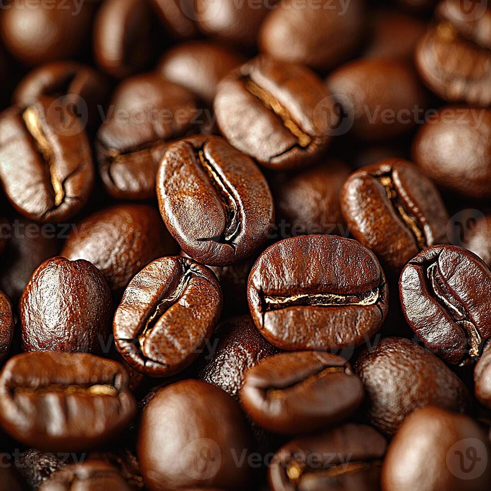 A close-up view highlighting the rich texture and color of freshly roasted coffee beans. photo