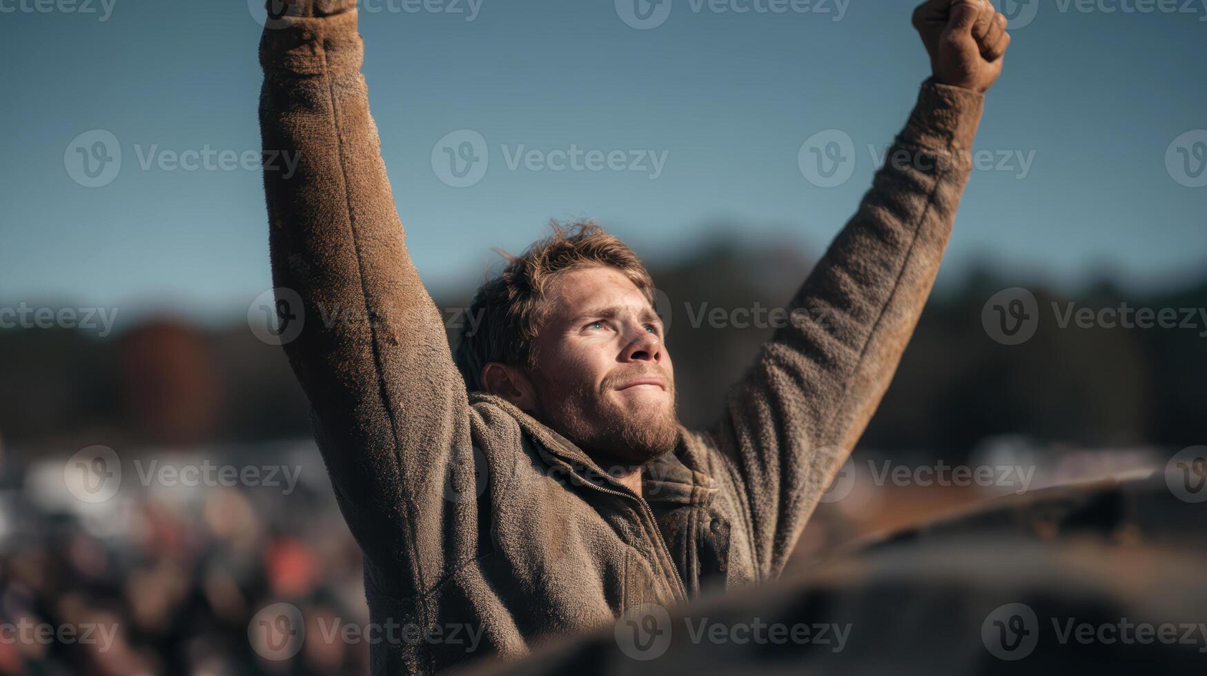 Celebrating Success with Enthusiasm at an Outdoor Event photo