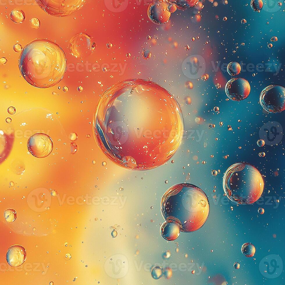 Mesmerizing macro shot of vibrant, colorful bubbles suspended in a liquid, creating an abstract design. photo