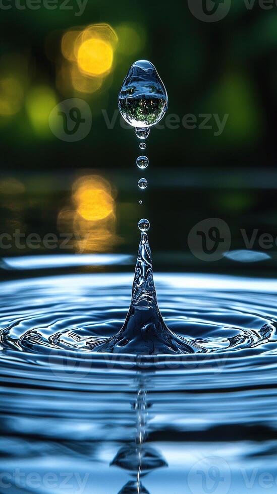 A stunning moment captured. a water droplet creating a beautiful splash with intricate detail. photo