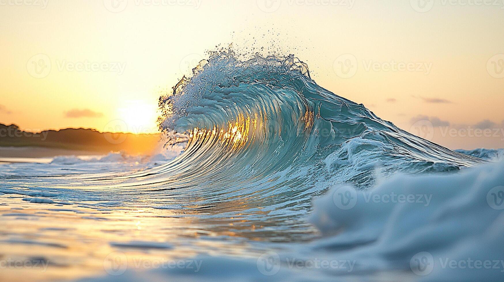 Captured in the late afternoon, the cresting wave reveals the golden sunlight's beauty. photo