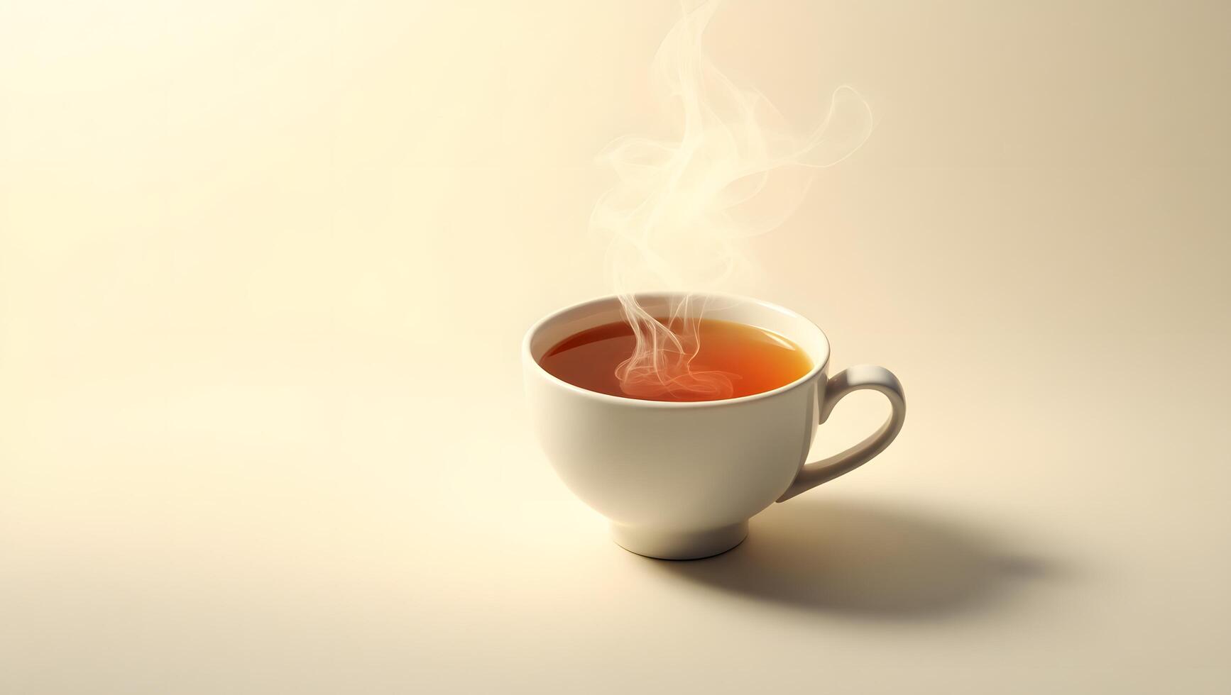 Steaming Hot Cup of Tea in Minimalist White Ceramic Mug on Neutral Background photo