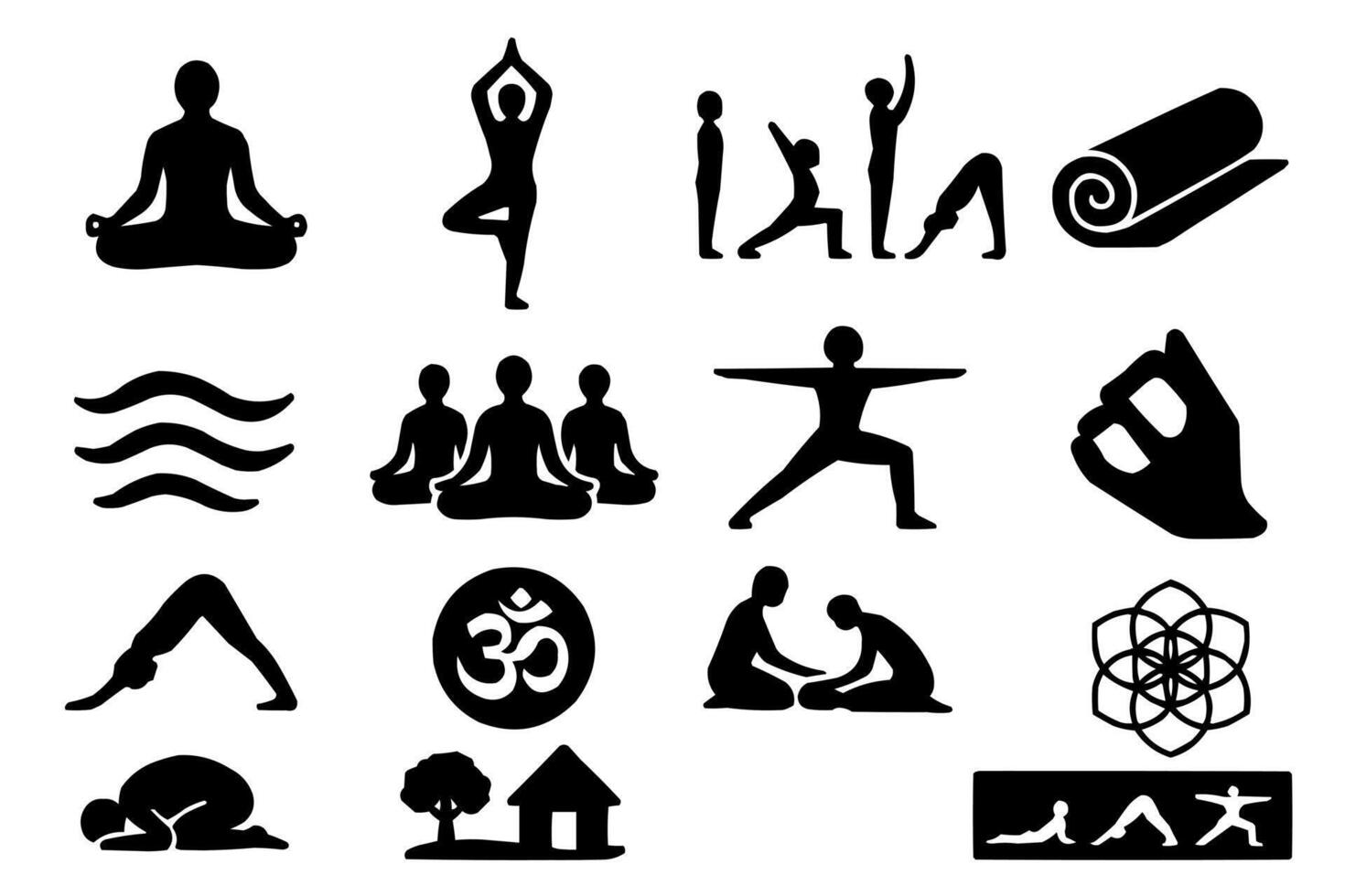 Yoga Icons Meditation Pose Wellness Exercise Fitness Symbols vector