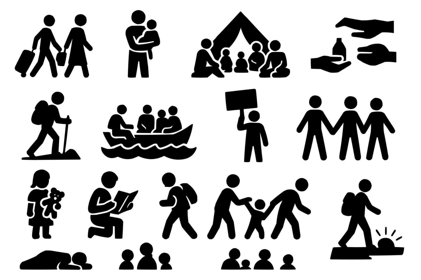 Refugee Crisis Icons Migration Aid Humanitarian Shelter Set artwork vector