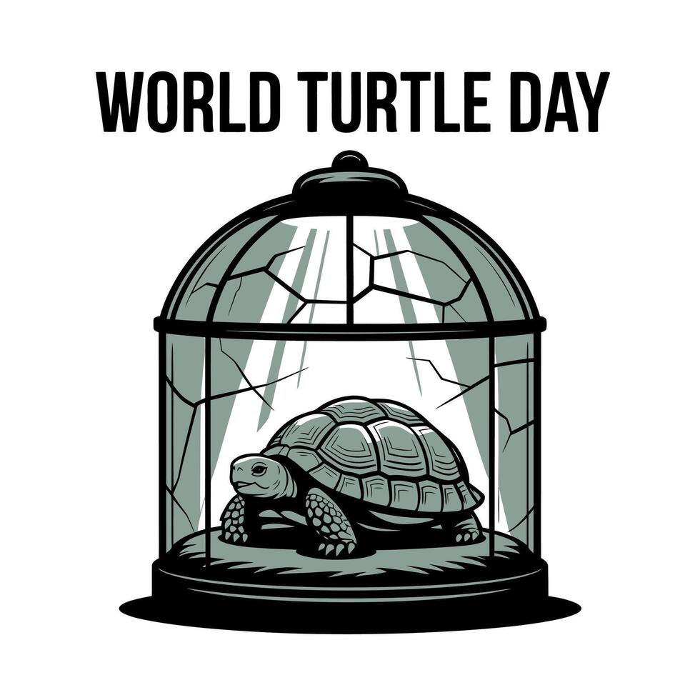 world turtle day logo with a turtle inside a cage vector