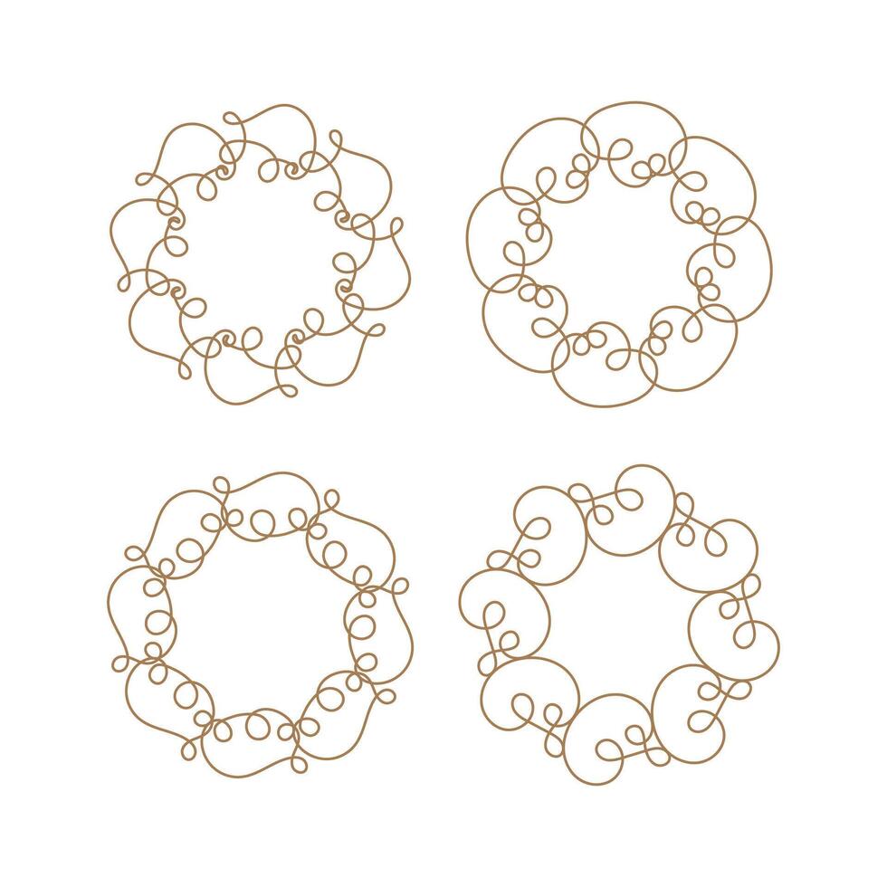 Brown circle line art decoration isolated flat design. vector