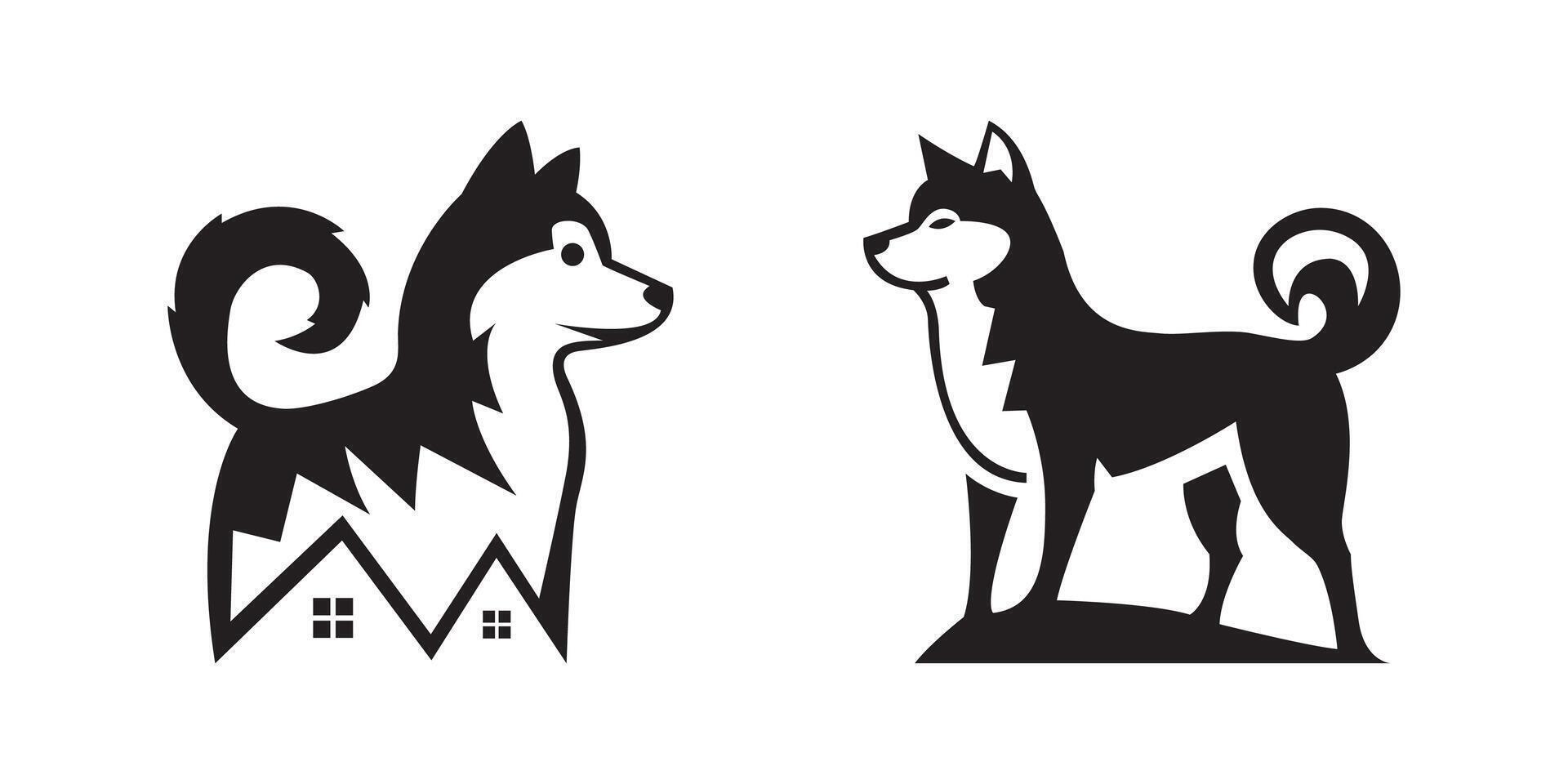 illustration set of husky silhouettes vector