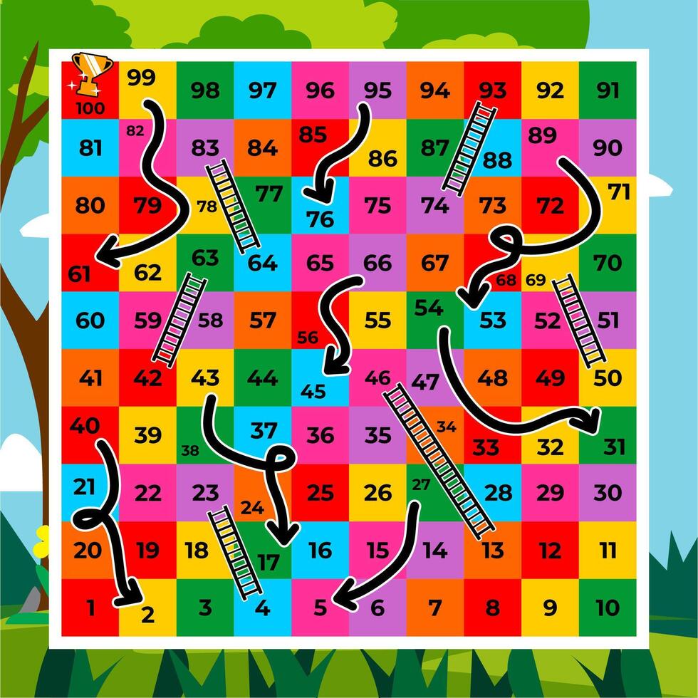 snakes and ladders board game template design vector