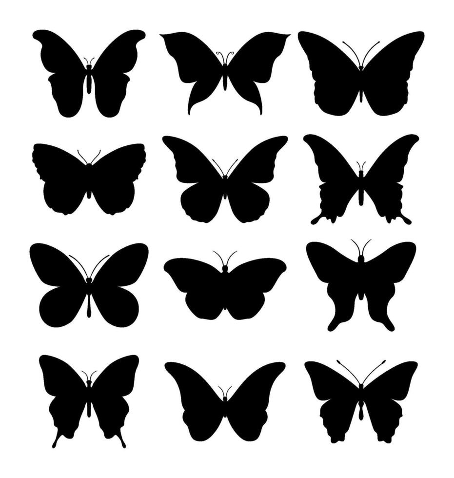 diverse black butterfly silhouette collection vector