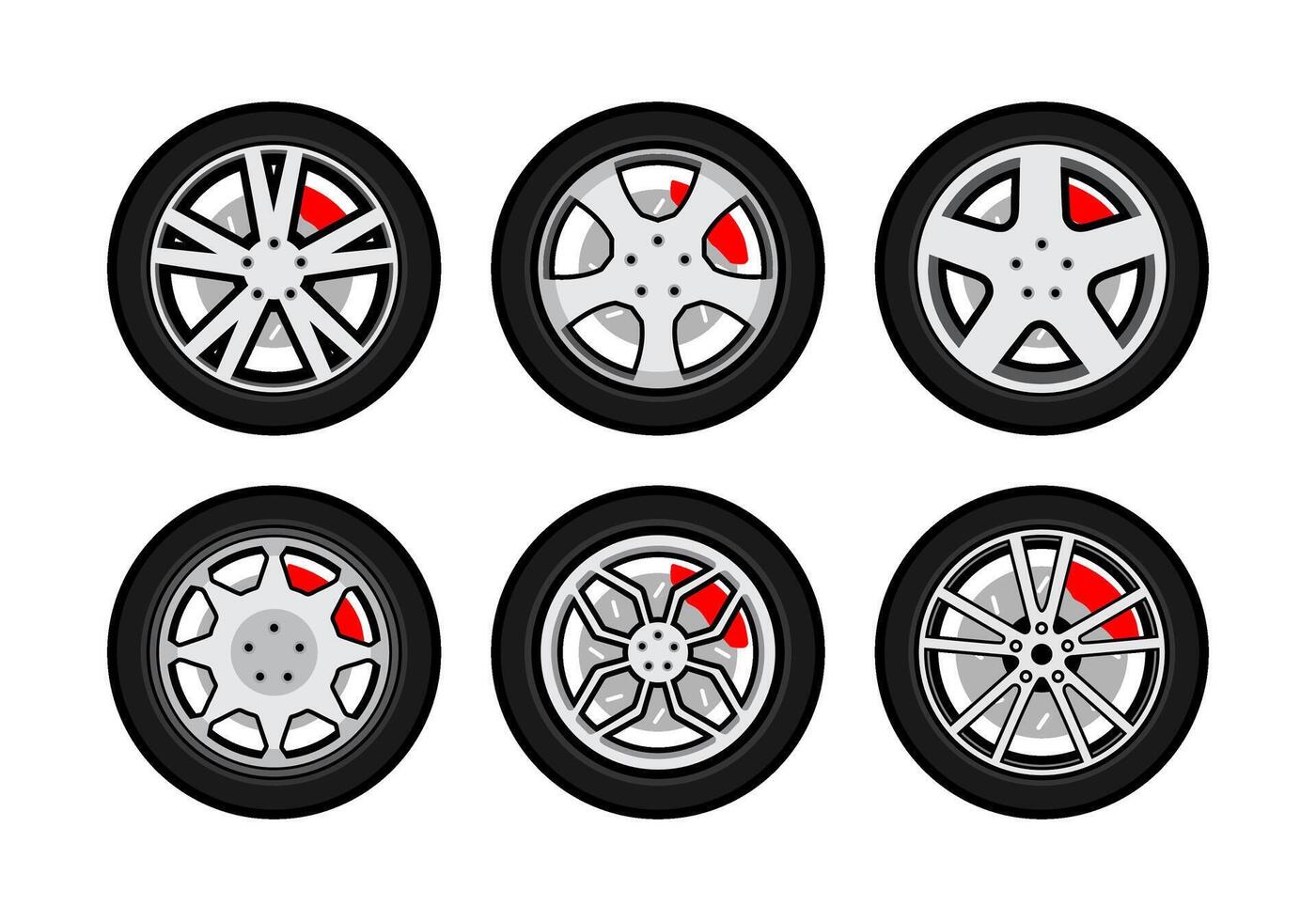 car wheel rims illustration set vector
