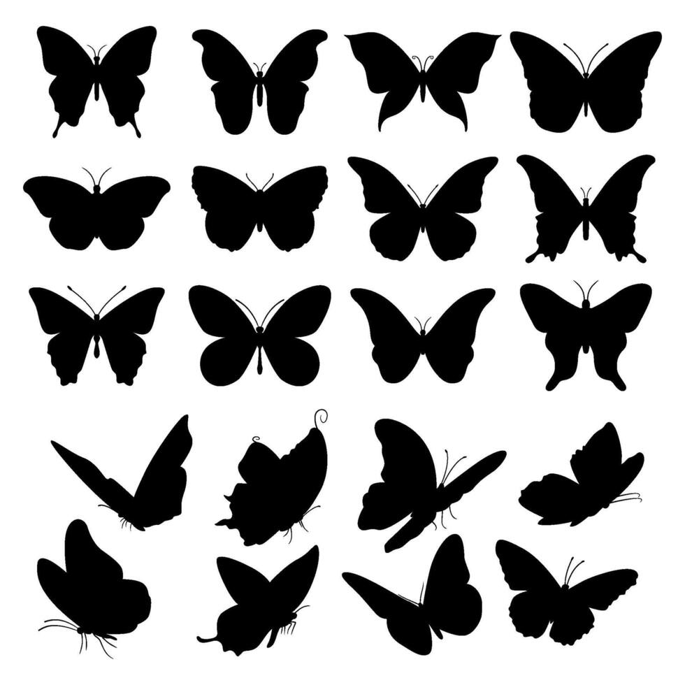 various black butterfly shapes and silhouettes vector