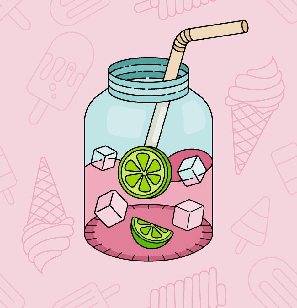 Refreshing Sour Green Lime and Red Lemon Citrus Juices Served in Glass Jars with Ice and Straws for Summer Beach Enjoyment, Perfect for Hot Tropical Vacation Days vector