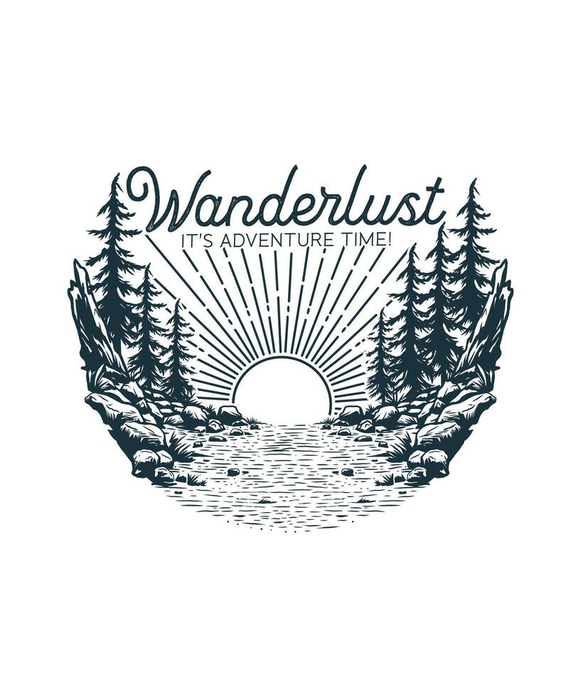 Wanderlust adventure time travel line art t shirt design illustration vector