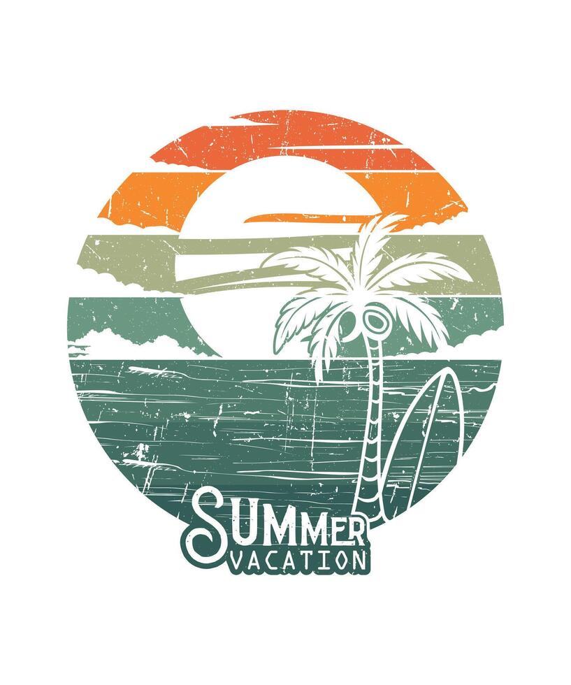 Summer vacation surfing beach drawing travel t shirt design vector