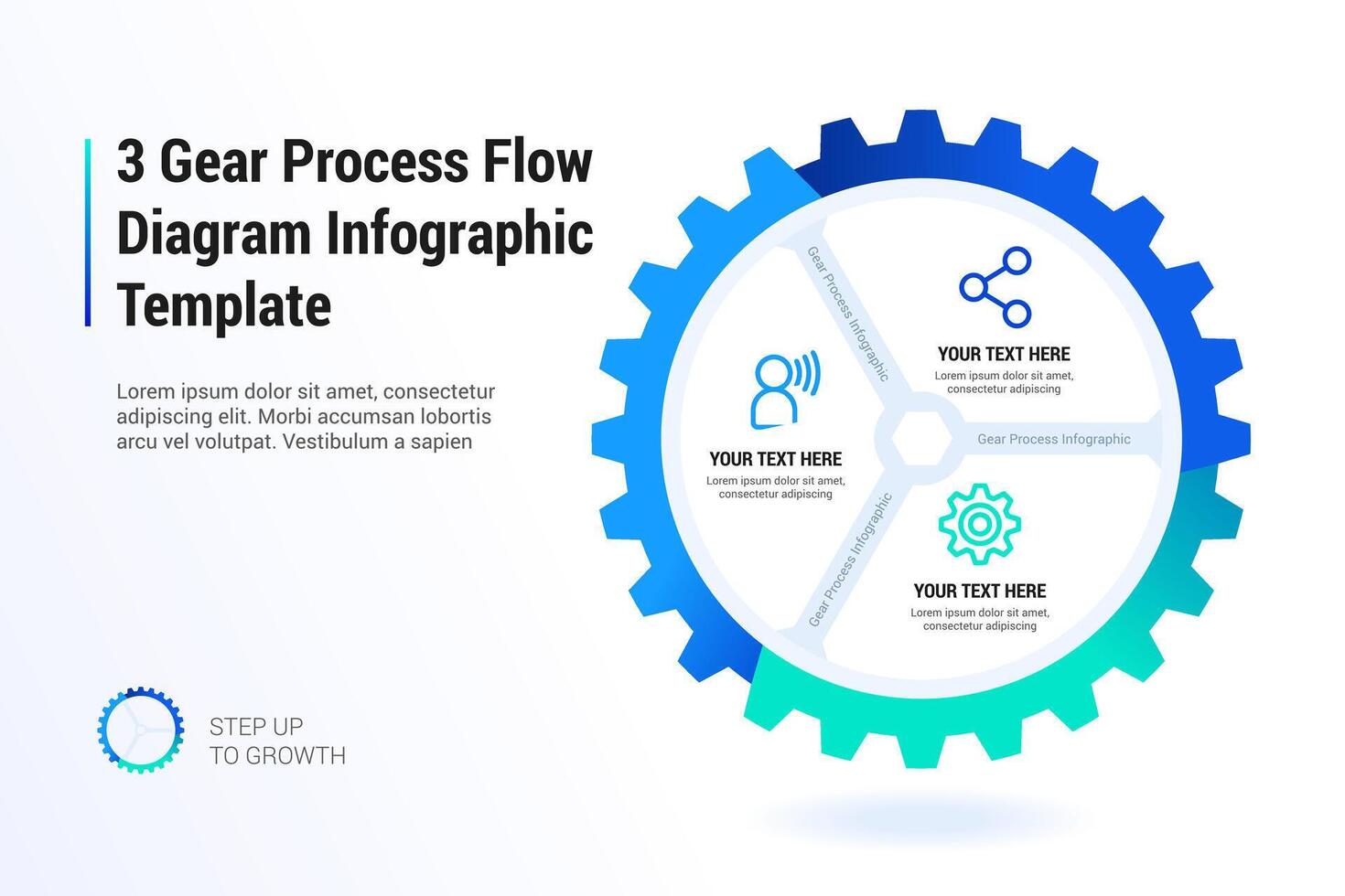 3 Gear Process Flow Diagram Infographic Template vector