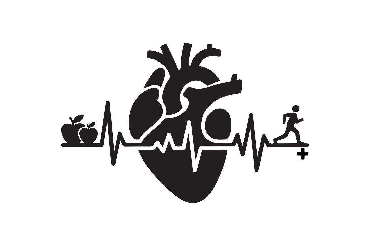 Silhouette of Heartbeat and Healthy Habits Concept - Cardio Health And Wellness vector