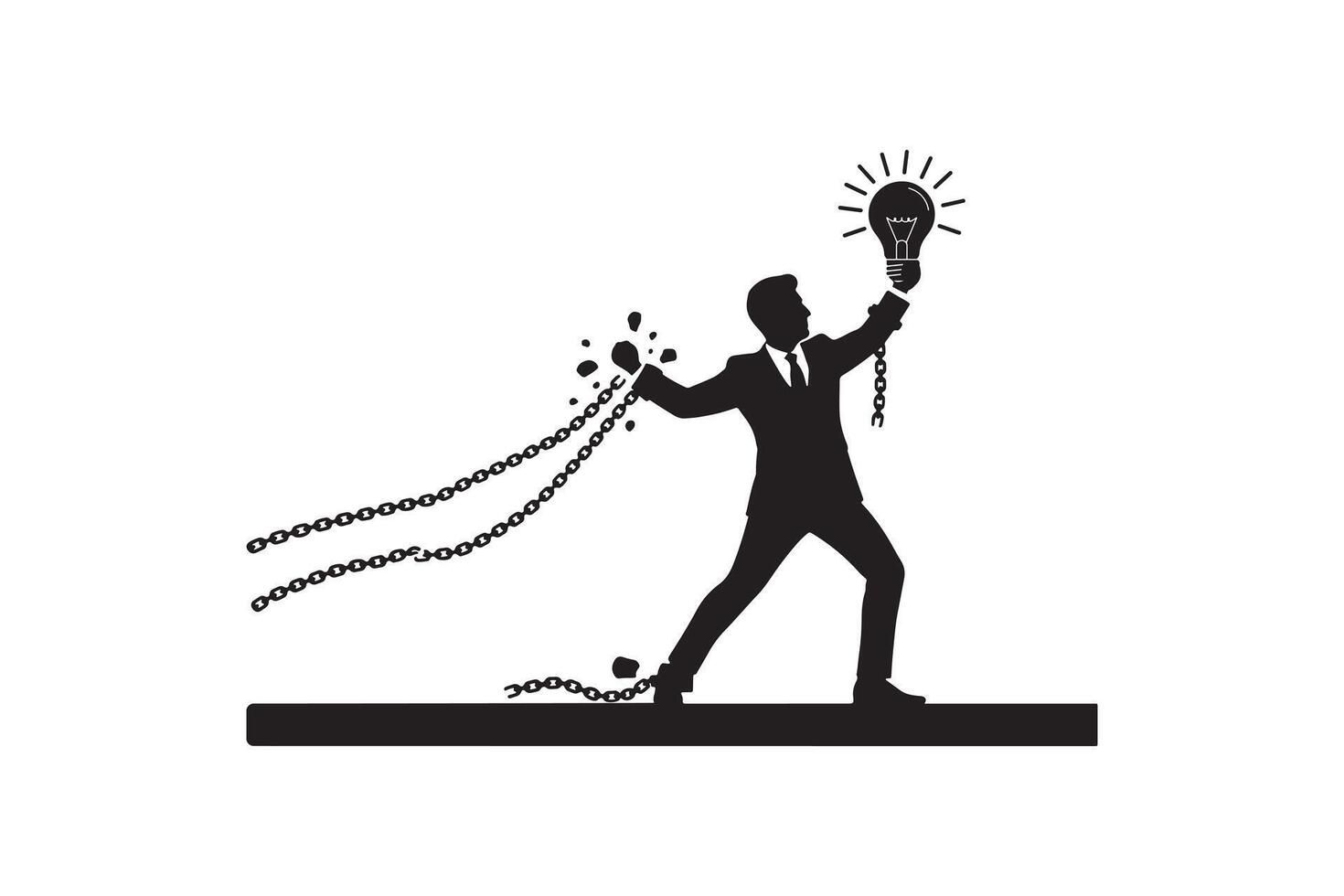 Man Holding a Light Bulb and Breaking Chains - Innovative Freedom Art vector