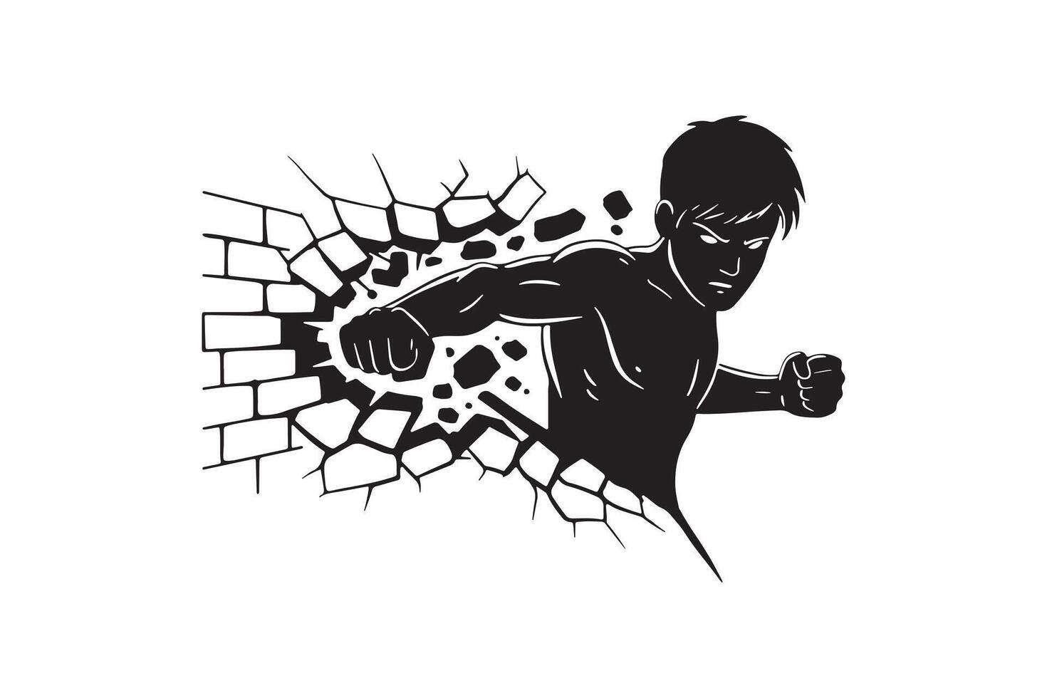 Strong man punching wall silhouette - Overcoming Challenges Power vector