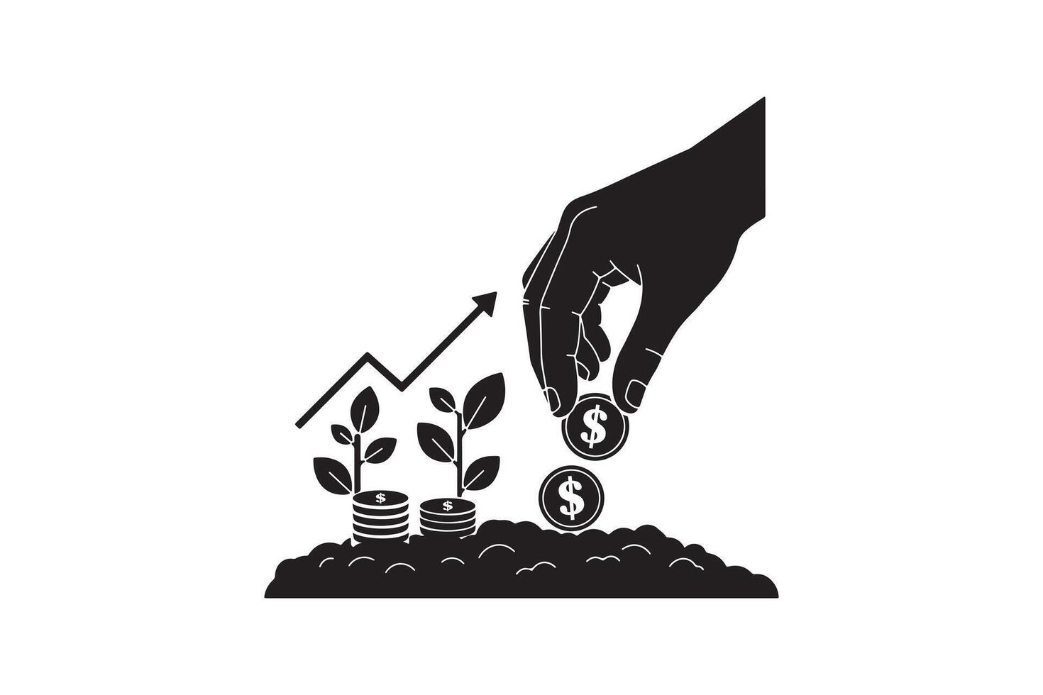 Investment Strategy and Growth Silhouette - Money Growth Planting Coins Illustration vector