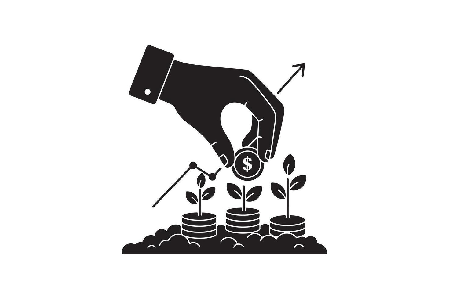 Finance Growth Planting Investment Concept - Money Plant Silhouette vector