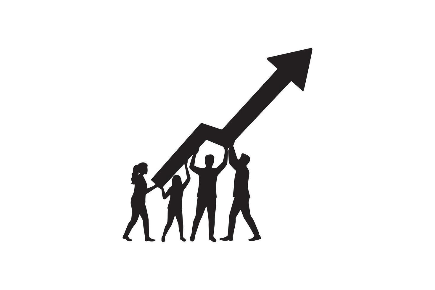 Team pushing upward trend symbol of success - Team unity growing success concept silhouette vector