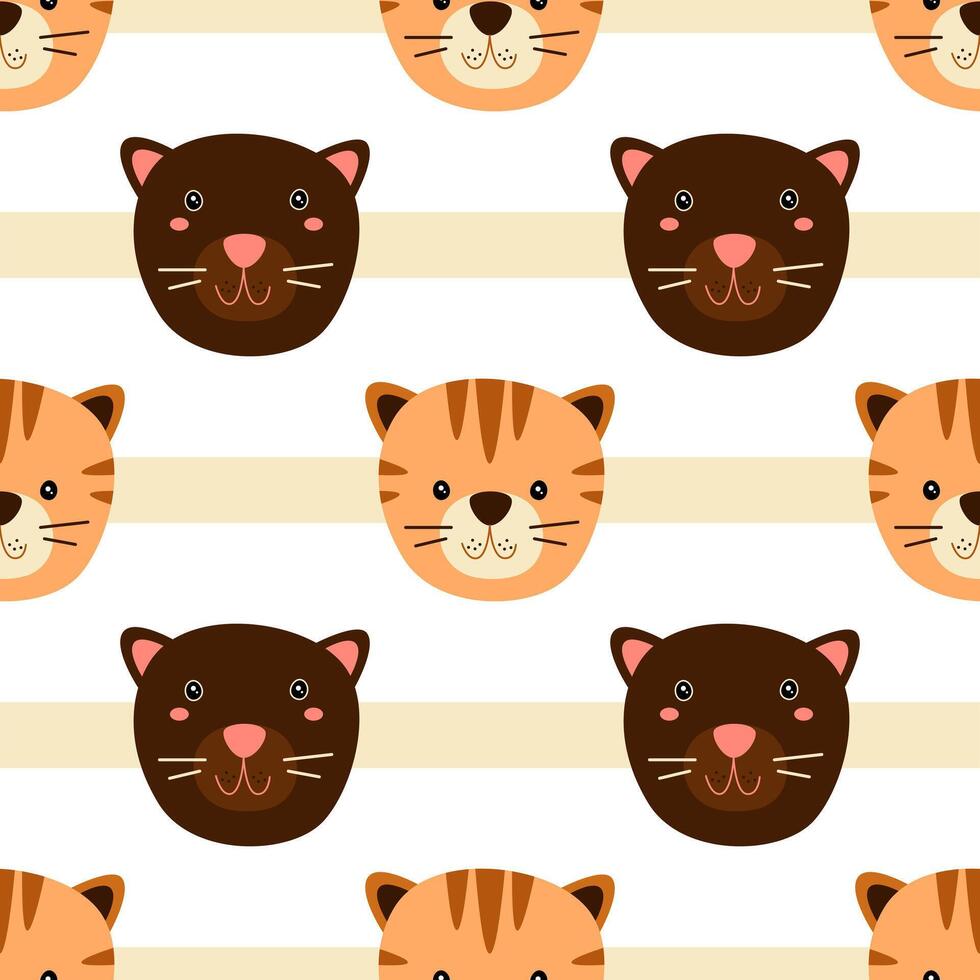 Seamless pattern cartoon safari African animal heads. Tiger and panther. illustration. vector