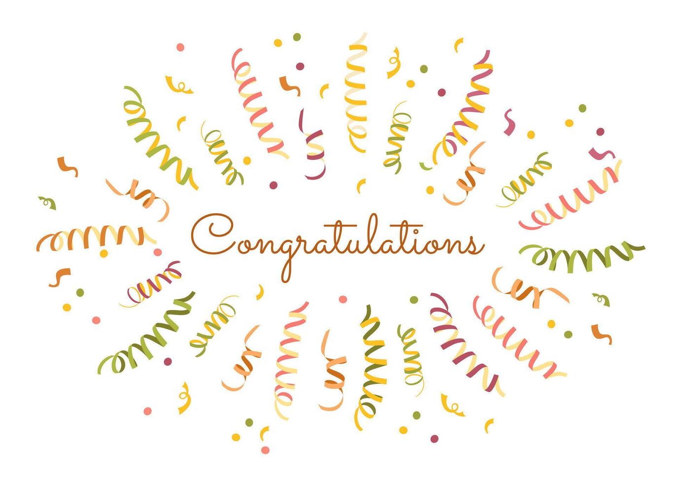 Greeting card with confetti explosion, streamers and text in the center. illustration for greeting card, poster, poster, banner. vector