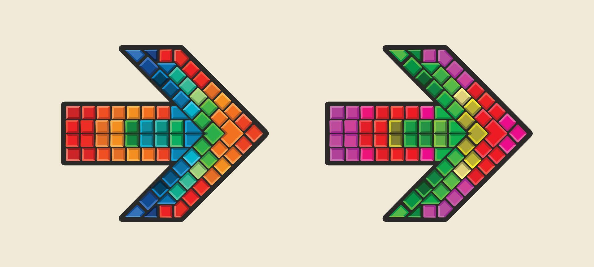 Colorful Mosaic Arrows for Directional and Navigation Purposes Illustration vector