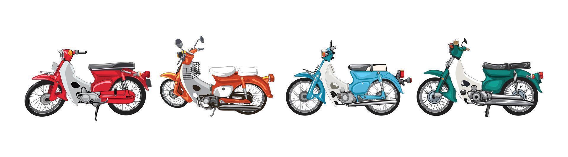 Set of an old motorbikes illustration isolated on a white background. vector