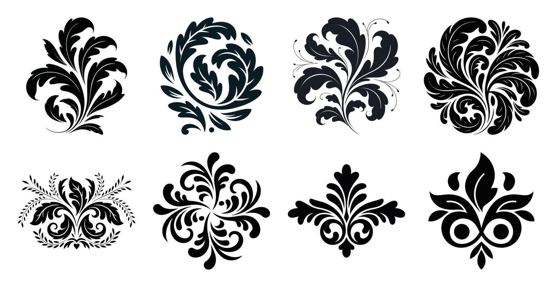 Collection of elegant black floral design elements for various decorative and creative purposes vector