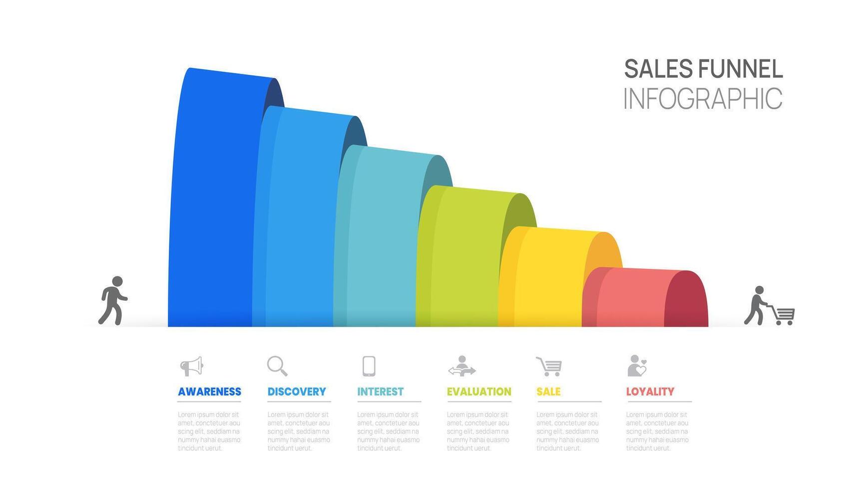 Sales funnel Infographic diagram template for business. Modern Timeline 6 steps Tunnel, presentation infographics. vector