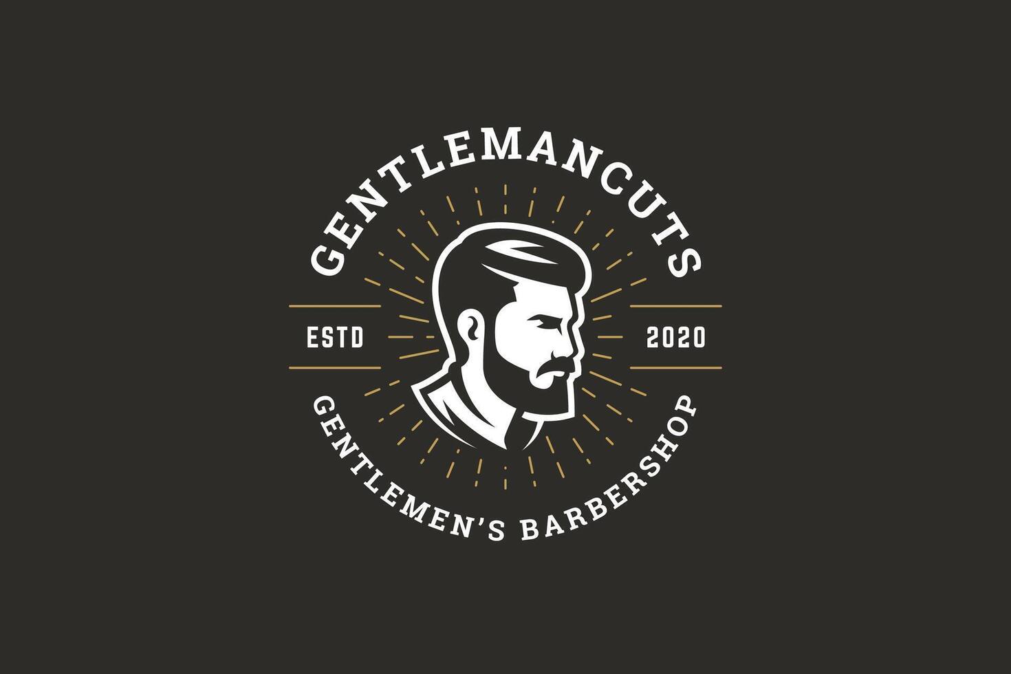 Elegant Gentlemans Barbershop Logo with Retro Design and Golden Rays vector