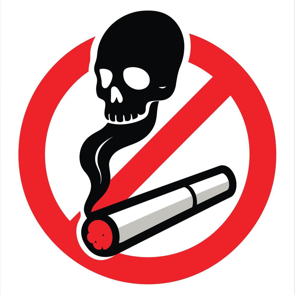 No Smoking Symbol with Skull Smoke, Warning Graphic for Tobacco Dangers in Schools, Clinics, and Campaigns. Smoking Kills Message for Health Posters and Signage vector