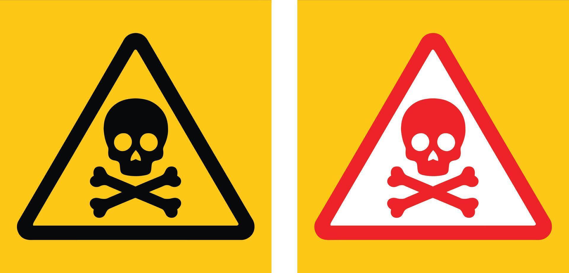 Toxic hazard warning signs with skull and crossbones, perfect for labeling chemical danger zones and safety-critical industrial environments. Skull-based warning graphics for health hazards vector