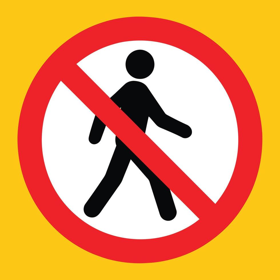Flat red slash design shows no pedestrian access. Used for roads, work zones, or safety areas to prevent walking and unauthorized entry in restricted or dangerous environments. vector