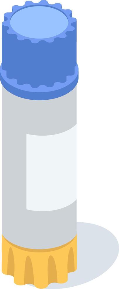 Glue stick featuring a blue cap and vibrant yellow adhesive stands on a clean white background, casting a shadow, ready for various school or office projects and creative tasks vector