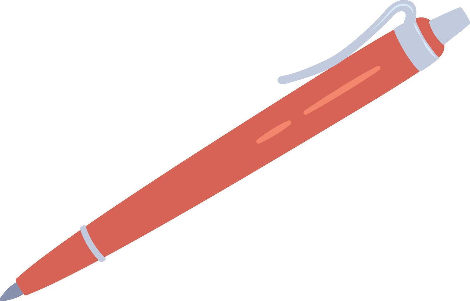 Minimalist illustration featuring a single red ballpoint pen positioned diagonally with its clip facing upward, poised for writing or drawing tasks in various settings vector