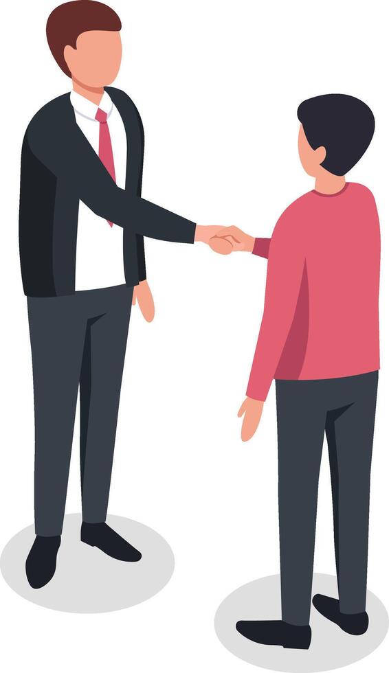Two businessmen shaking hands closing a deal or reaching an agreement after a successful negotiation, isometric business and finance concept vector