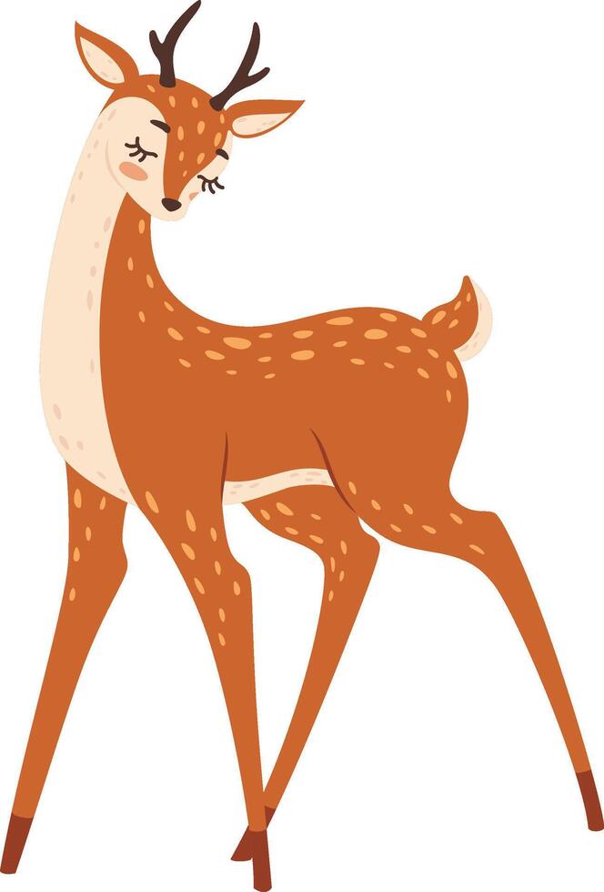 Adorable baby deer standing with closed eyes, a charming illustration perfect for children's books, greeting cards, or any project needing a touch of gentle wildlife vector