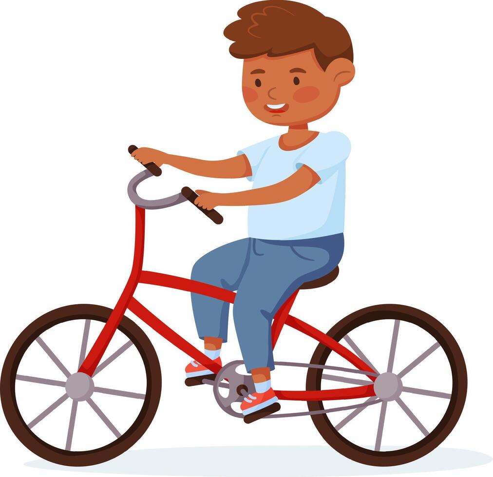 Cheerful boy riding a vibrant red bicycle, embracing the joy of outdoor play while promoting a fun and active lifestyle filled with healthy activities for children vector