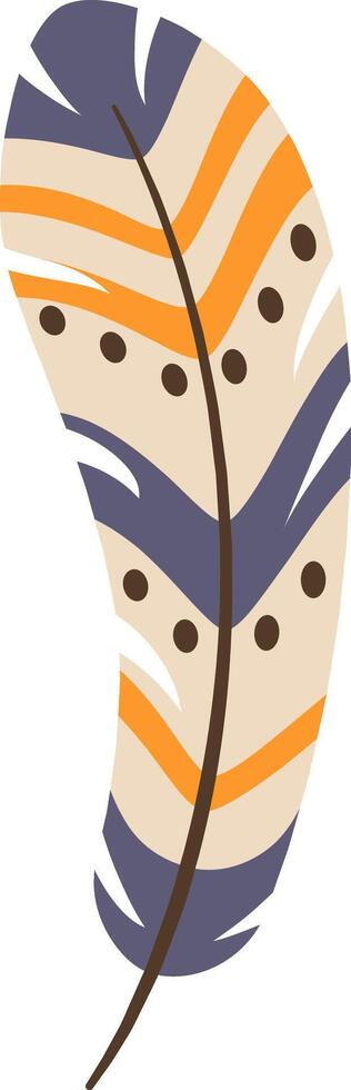 Featuring a light and elegant feather adorned with vibrant purple and orange stripes along with delicate dark dots, enhancing boho chic and nature inspired designs beautifully vector